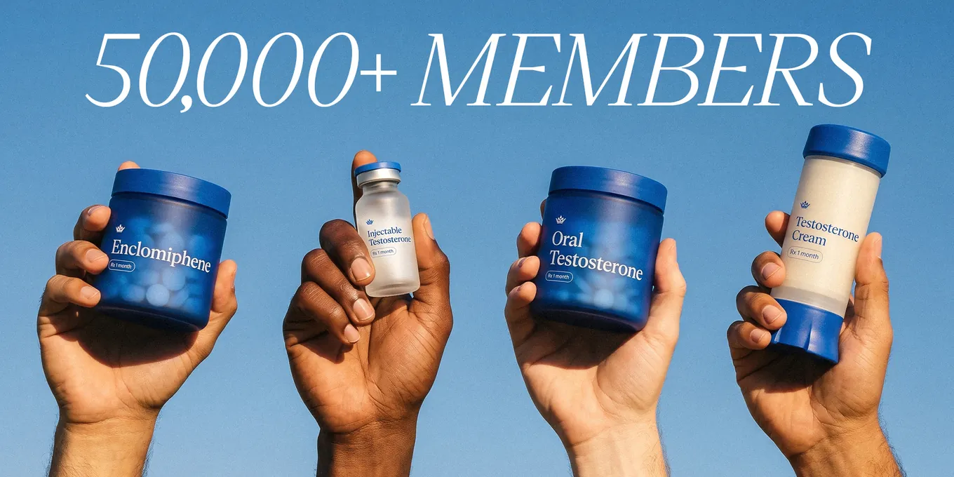 Four hands holding Maximus products under the words 50,000+ members